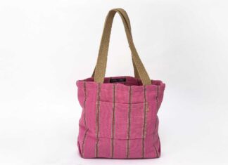 Chrissie Pink striped woven Tote