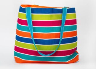 Katy Beach Bag: Stripes/Orange