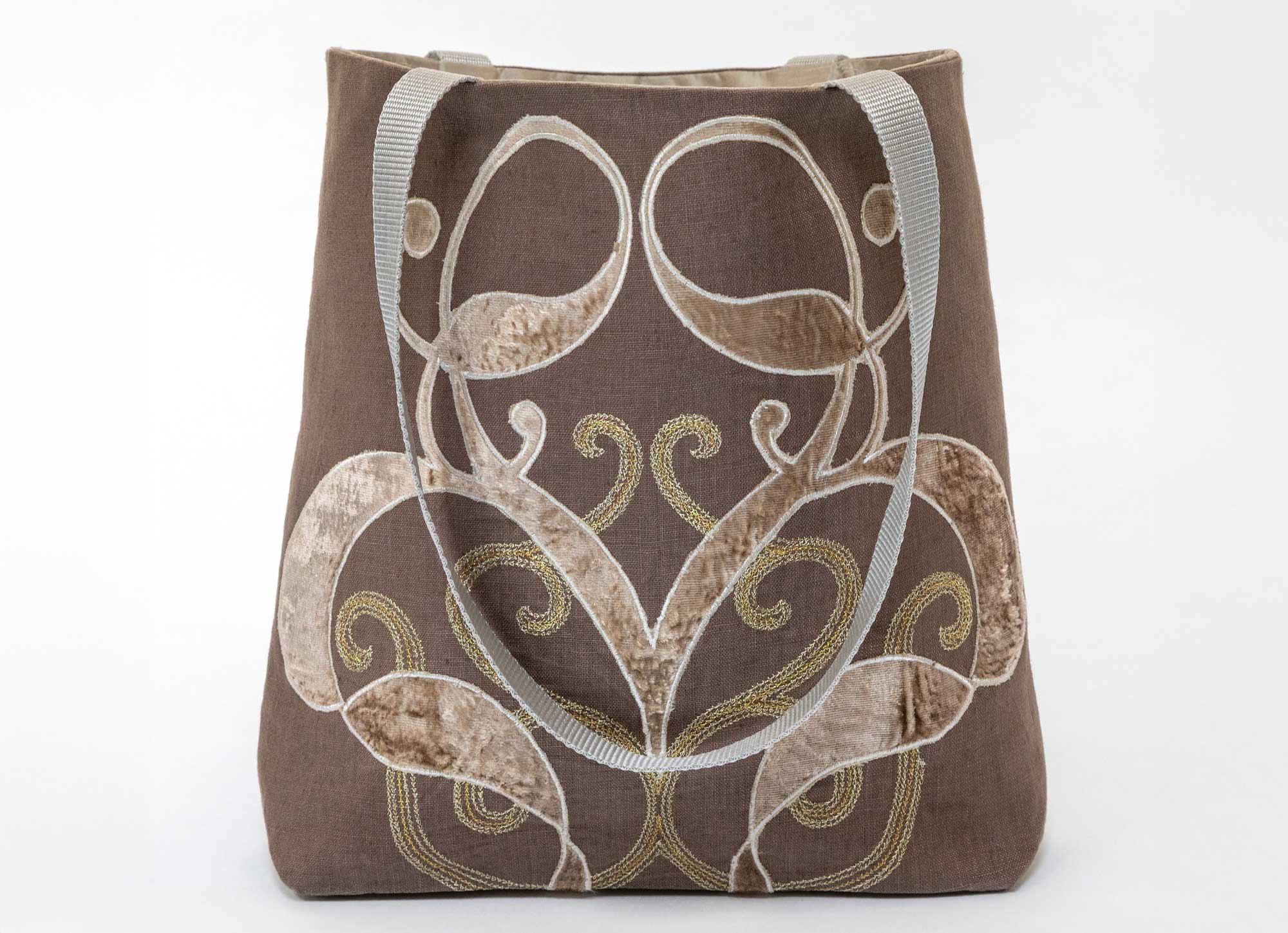 Marnie Mink Linen Embroidered Tote
