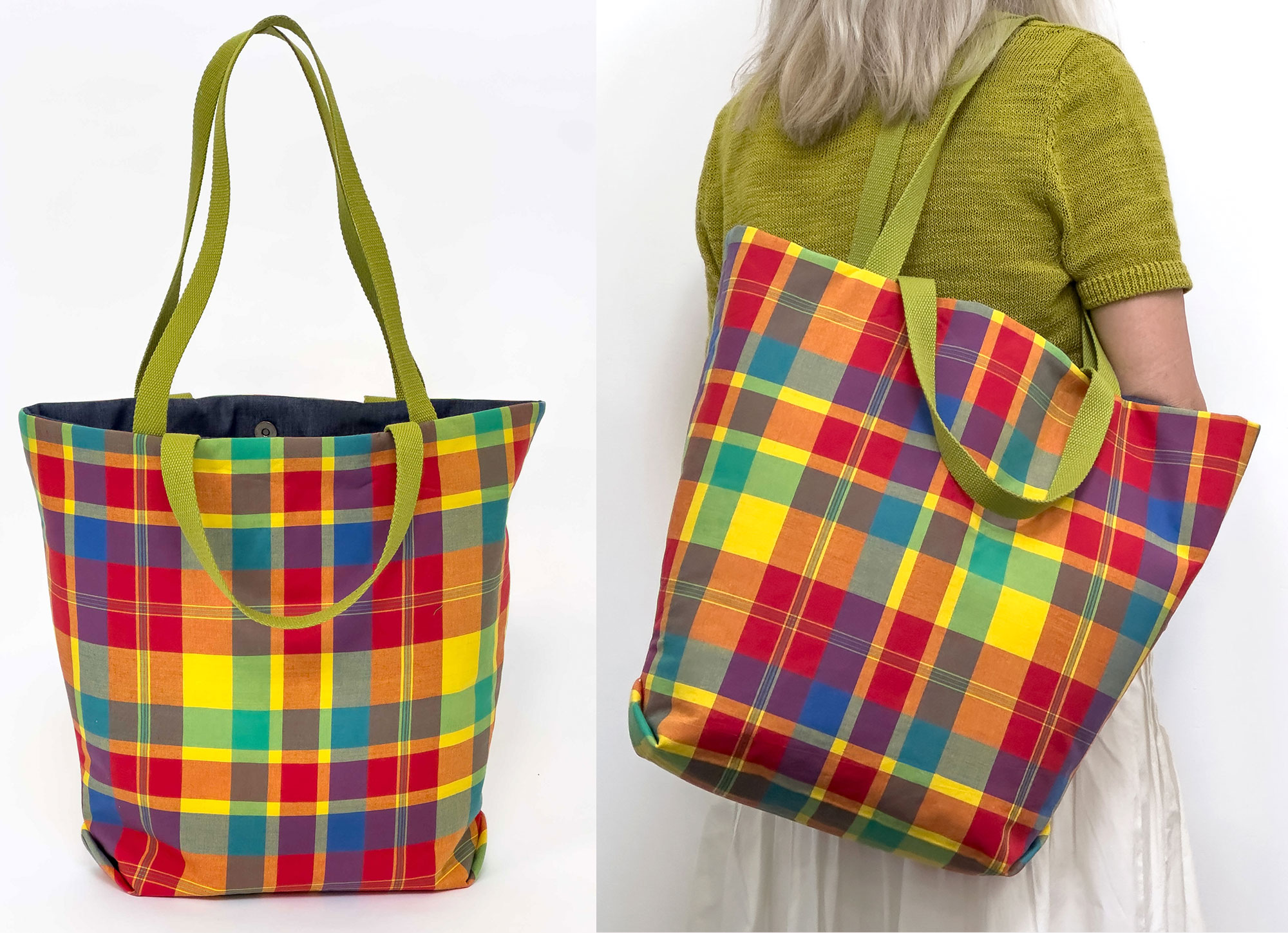 Sara Padded Shopping Bag: Multicolour check - Image 2